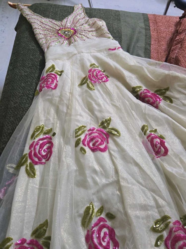 Elegant Floral Gown With Net Jacket