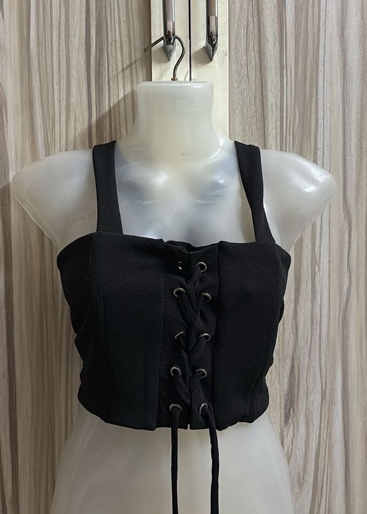 Black Lace-Up Corset Top