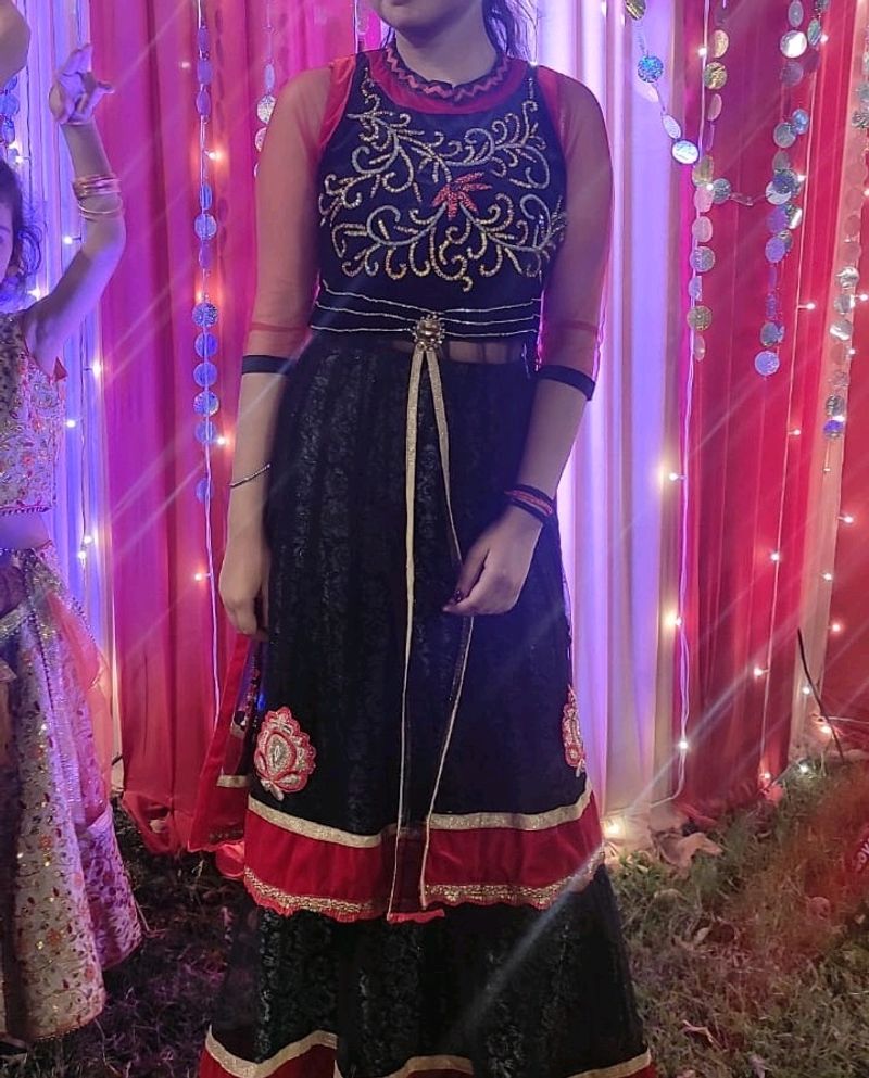 Red&amp;Black Lacha with Skirt And Dupatta