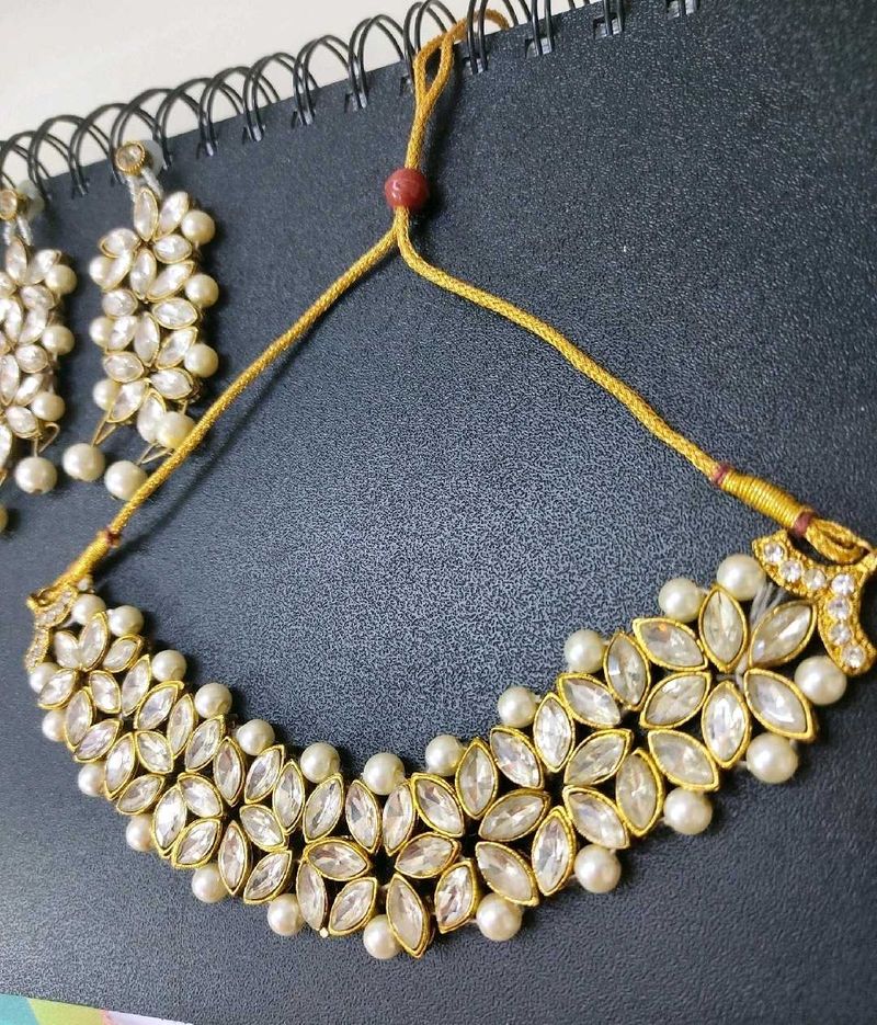 Elegant Pearl &amp; Stone Necklace Set