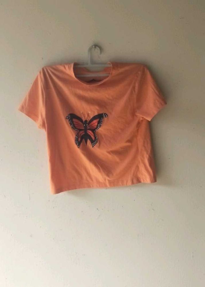 Peach T-shirt with Butterfly