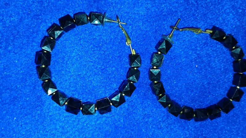 Black Beaded Hoop Earrings