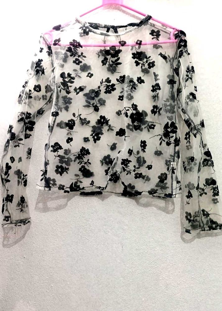 Floral Sheer Long Sleeve Top🖤🤍