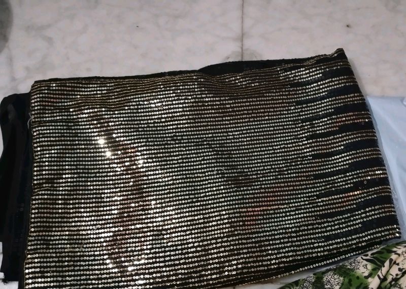 Black And Golden Sequence Work Saree