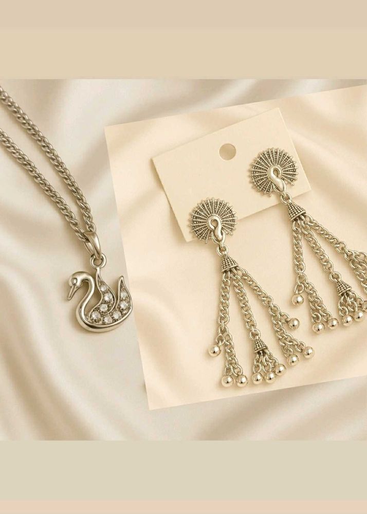 Combo Of Earrings And Swan Pendant