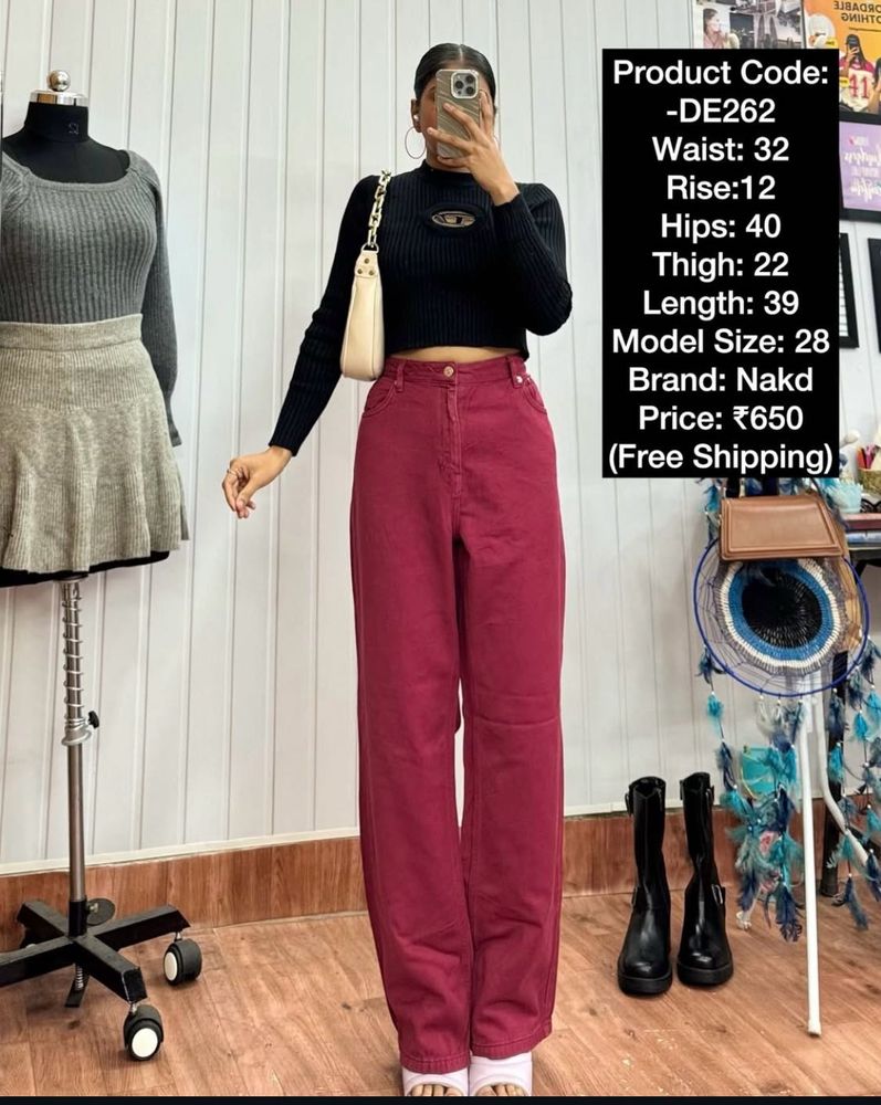 Maroon High Waisted Jeans