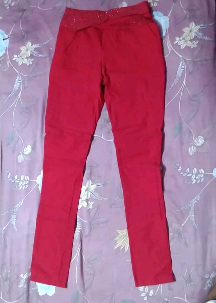 Red Embellished Pants