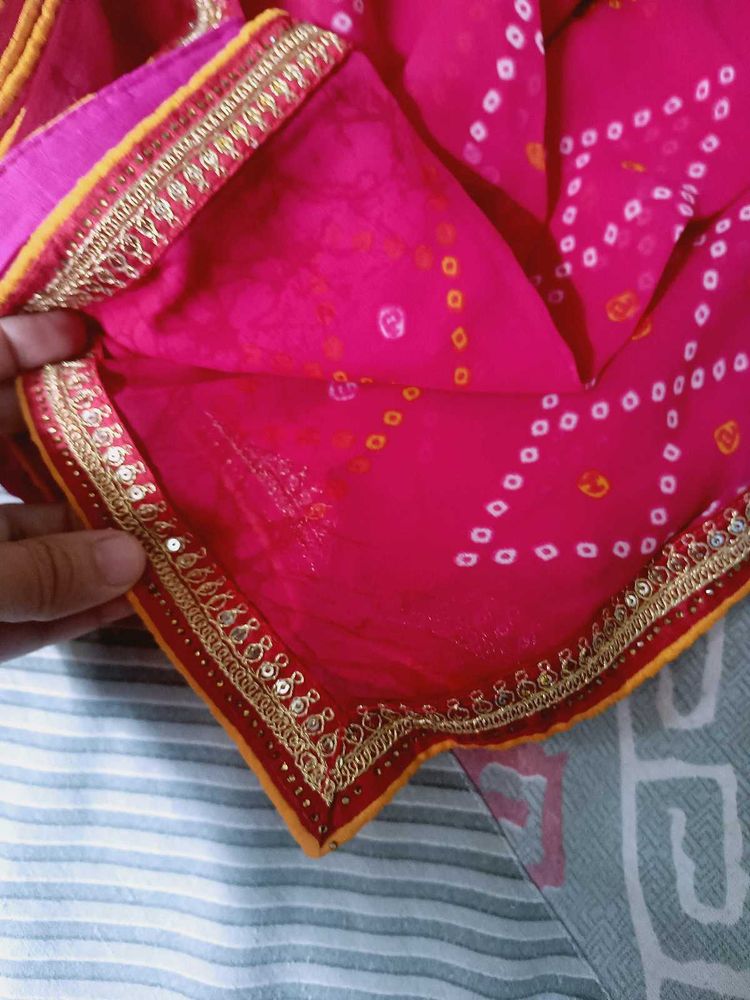Elegant Pink Bandhani Saree