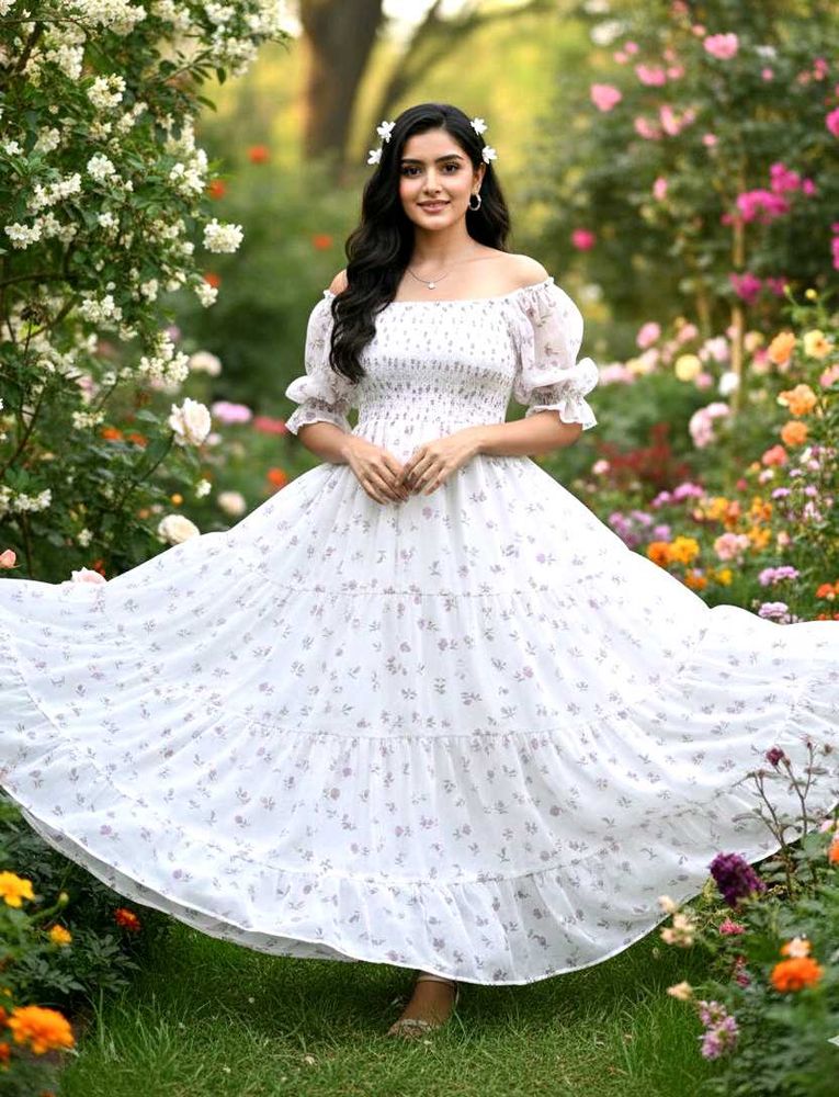 White Floral Print Maxi Dress