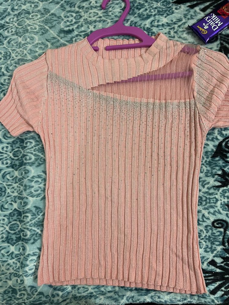 Cute Pink Ribbed Top