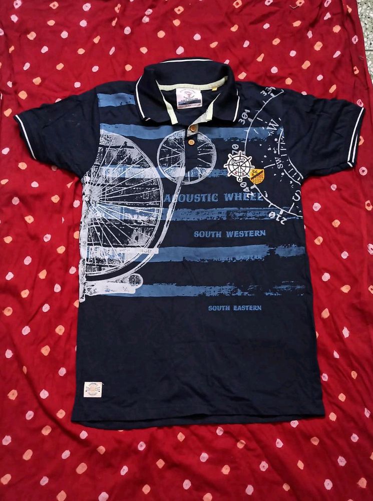 Boys Navy Blue Polo Neck Casual Tshirt
