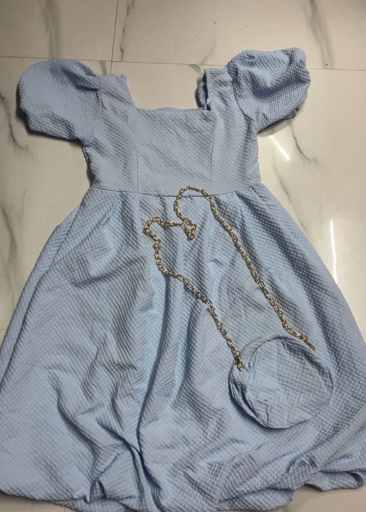 Cute Blue Puff Sleeve Dress