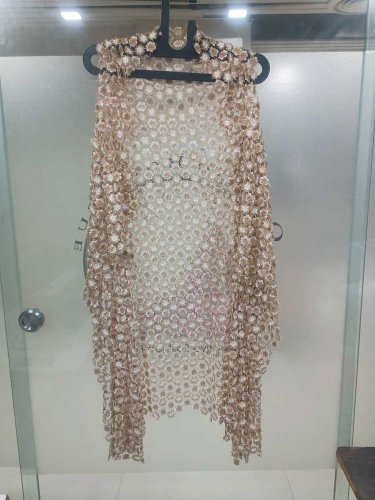 Floral Embroidered Net Shrug