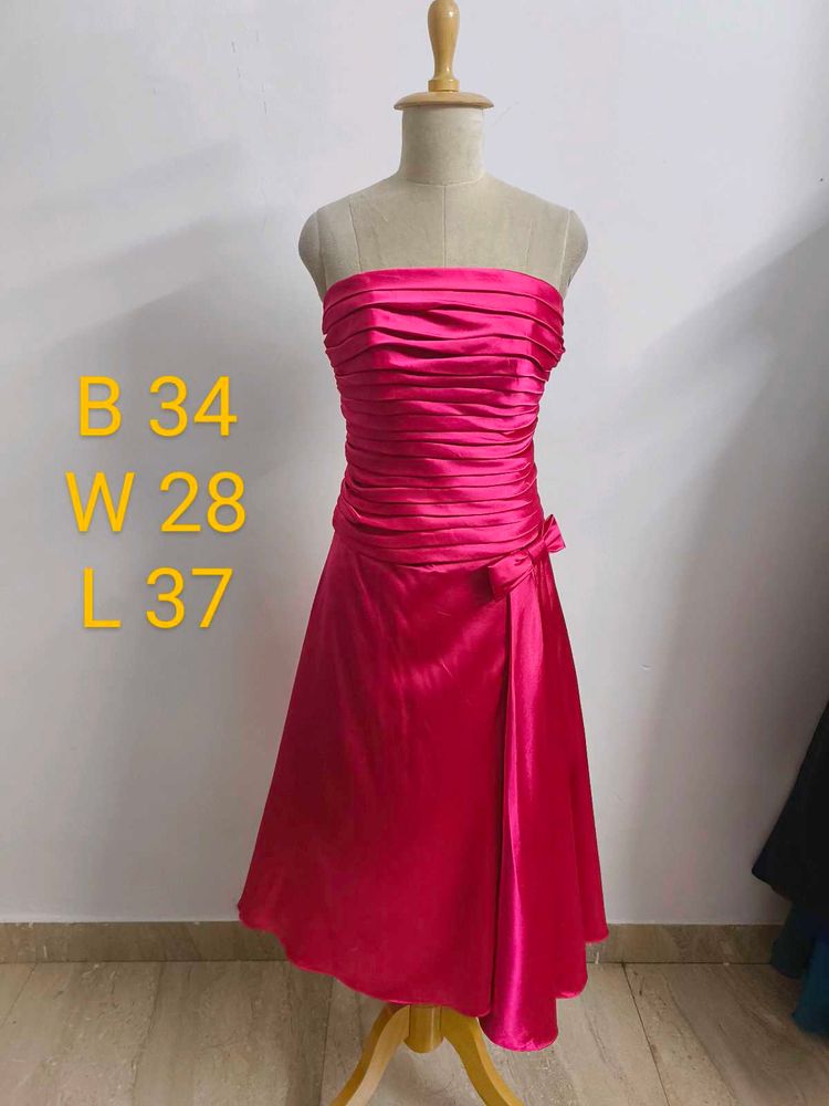 Hot Pink Strapless Cocktail Dress