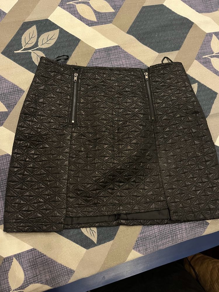 Mini Leather Skirt With Front 2 Zips