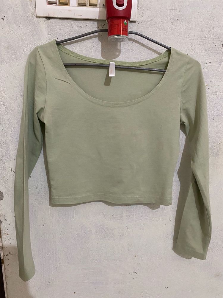 Sage Green Long Sleeve Crop Top