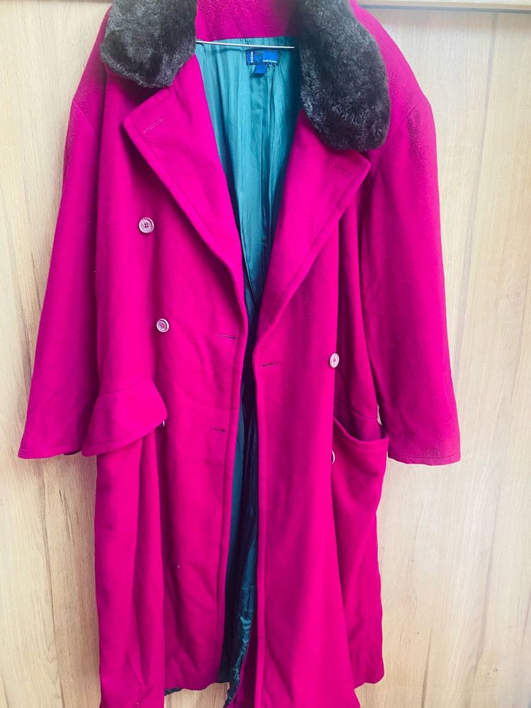 Vintage Pink Coat with Fur Collar