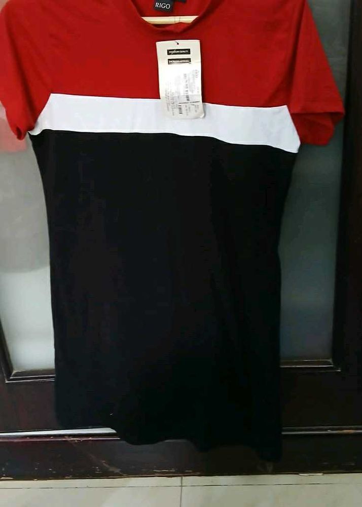 Color Block Fitted T-Shirt Dress - L Size