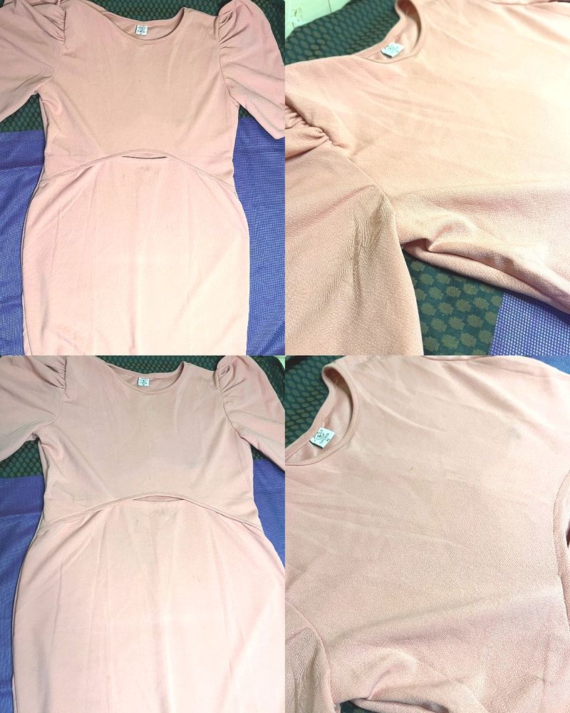 Pink Puff Sleeve Cutout Dress