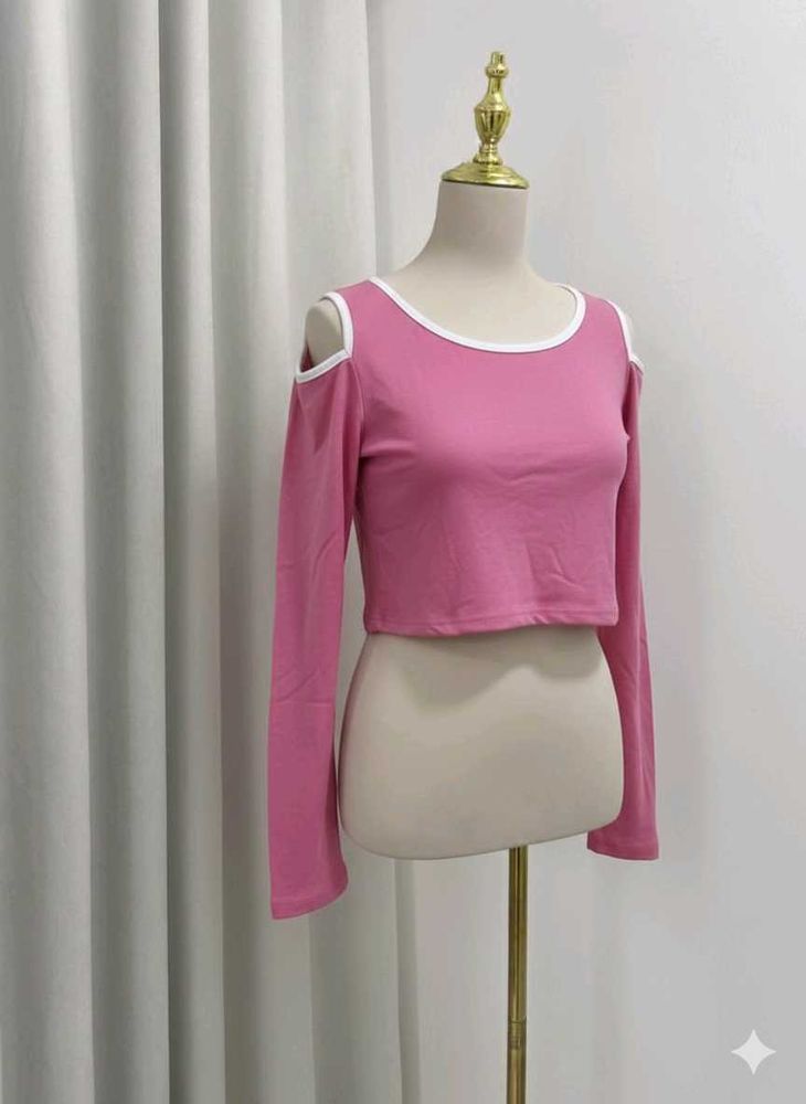 Pink Cold Shoulder Crop Top
