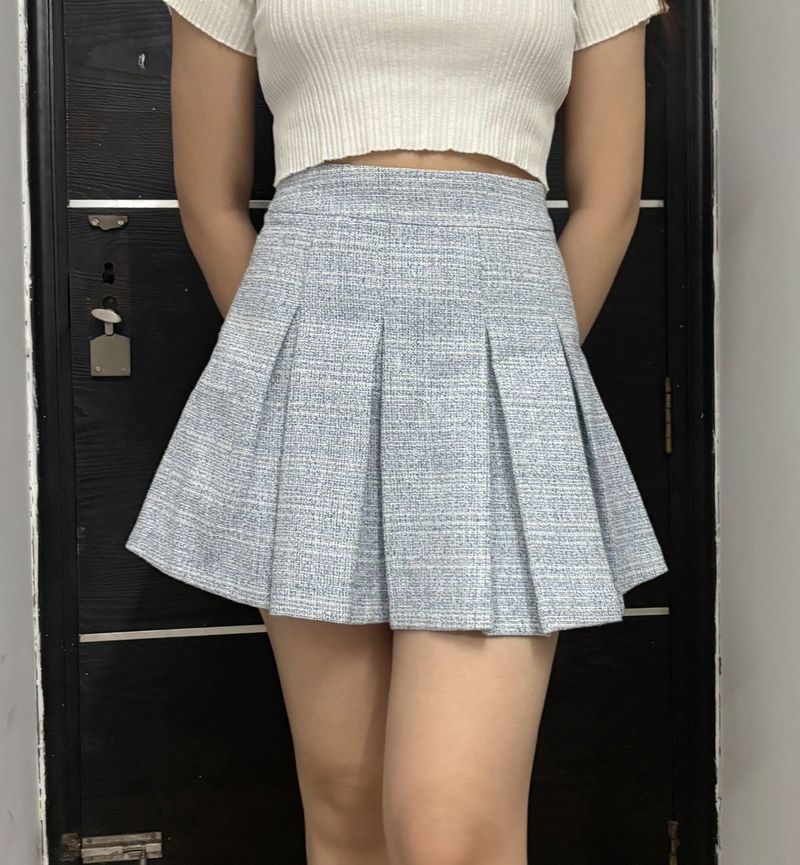 Blue Tweed Short Skirt