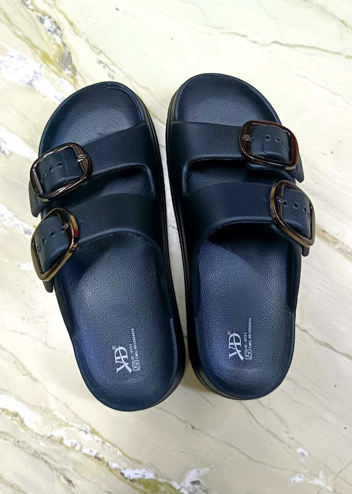Stylish Black Buckle Slides