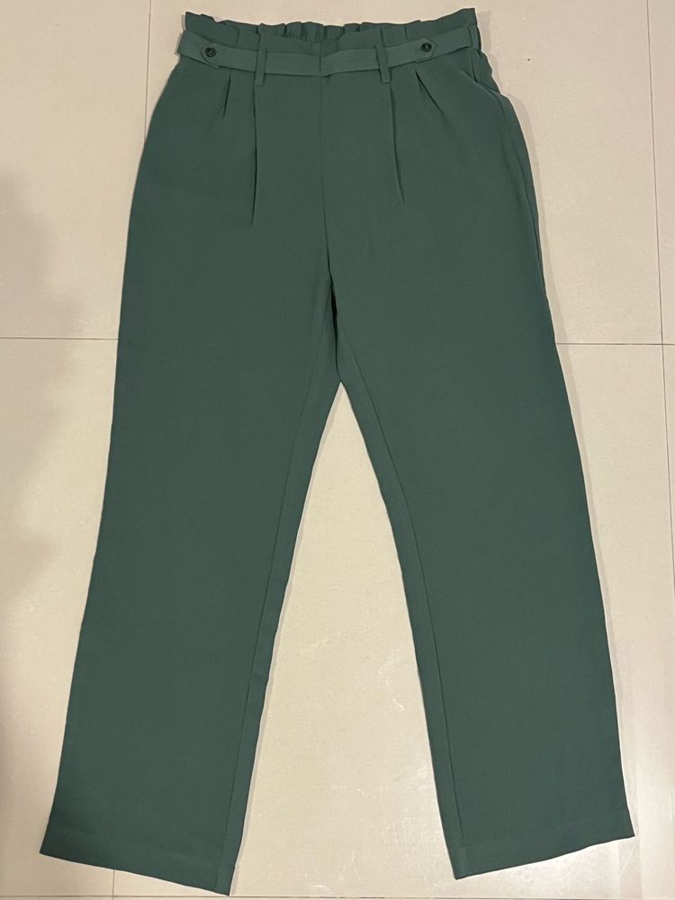 Olive Green Belted Trousers