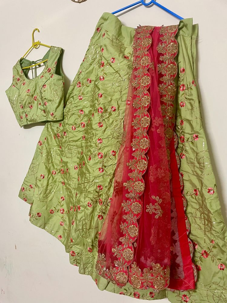 New Green Color Lahnga Choli &amp; Pink D