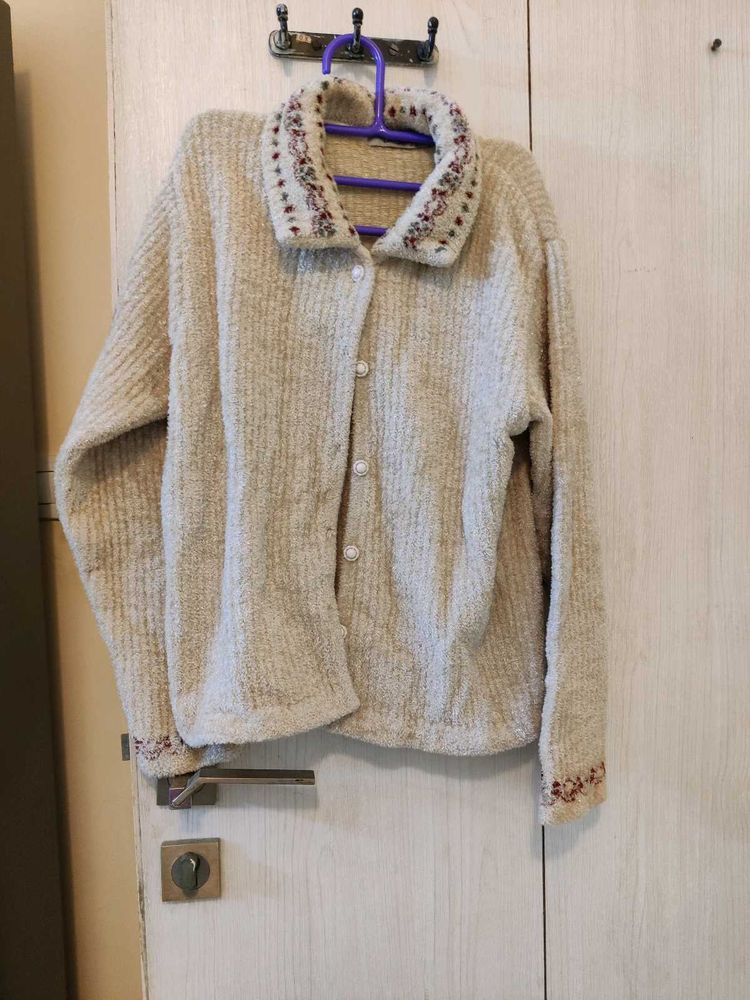 Collar Cardigan With Shimmer