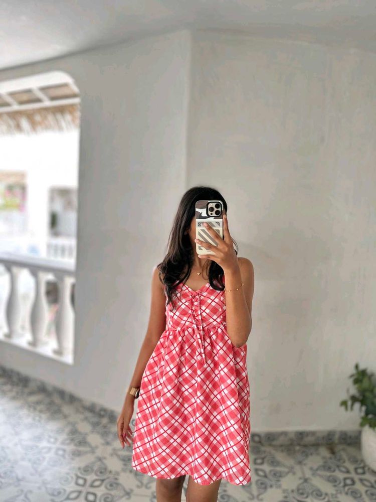 Red &amp; White Plaid Mini Dress