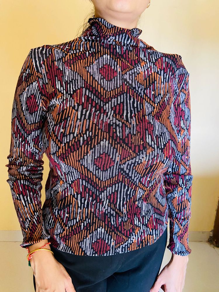 Patterned Turtleneck Top