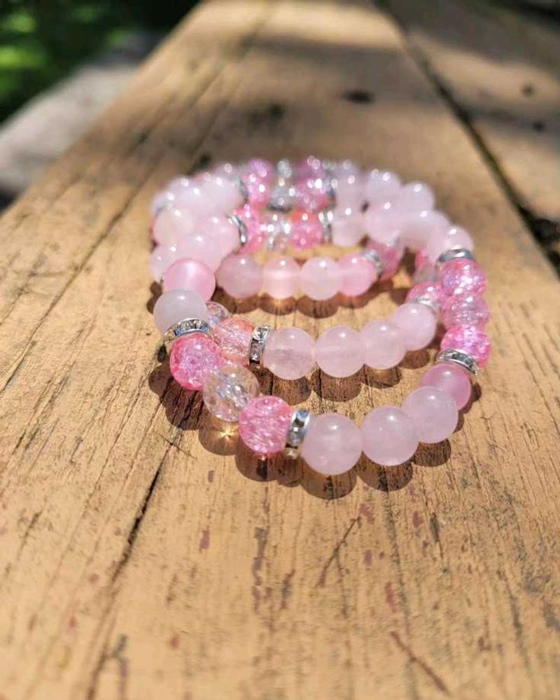 Pink Beaded Bracelets (Set of 3)