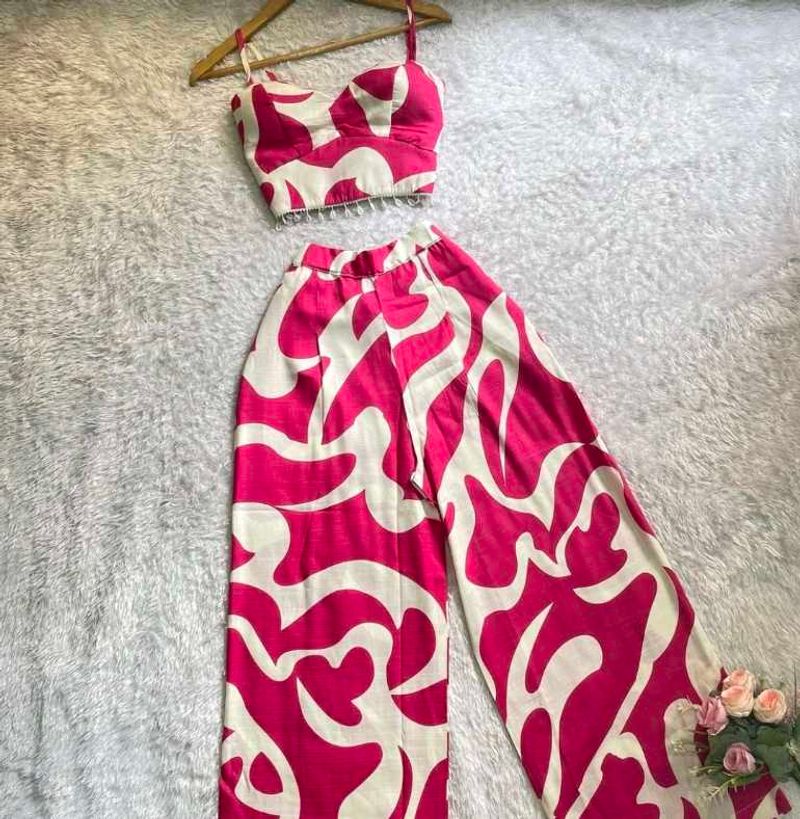 Pink &amp; White Patterned Two-Piece Set