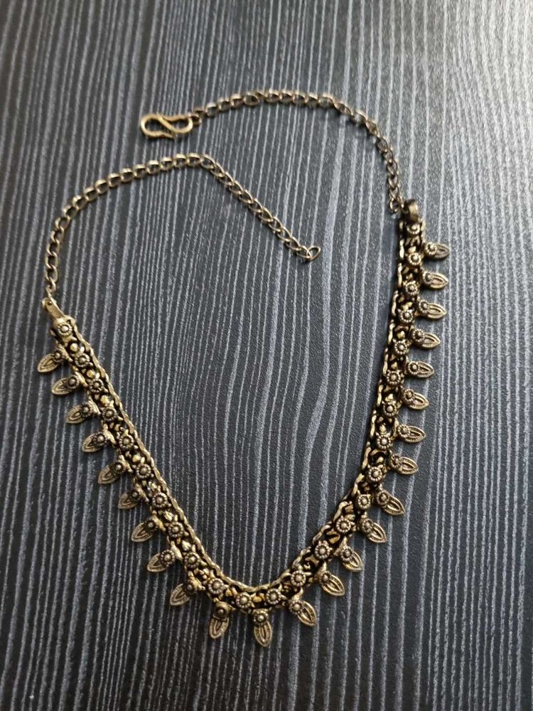 Antique Gold-Toned Oxidized Necklace