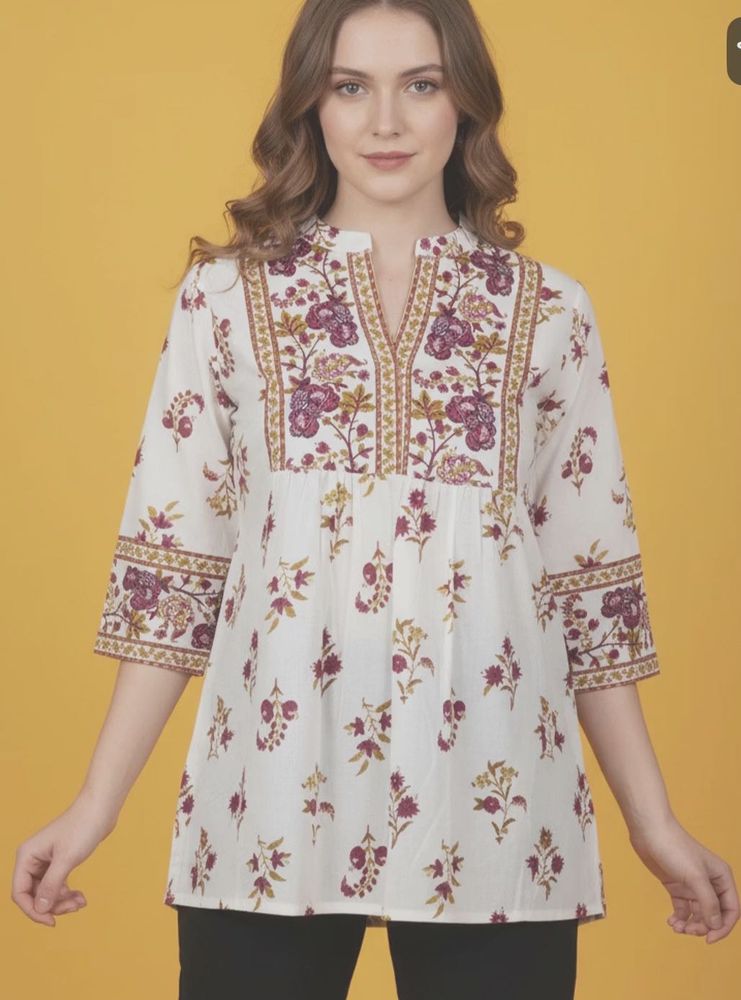 Floral Print White Kurta
