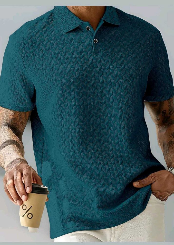 Textured Teal Polo Shirt