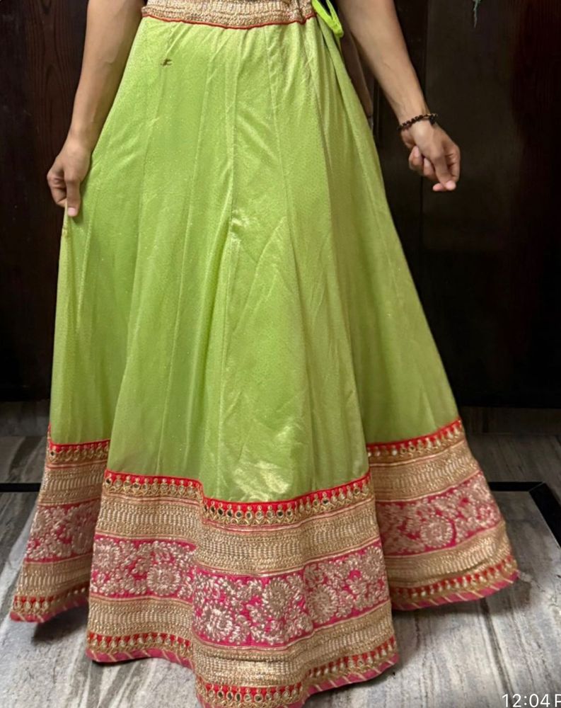 Green Embroidered Lehenga Skirt