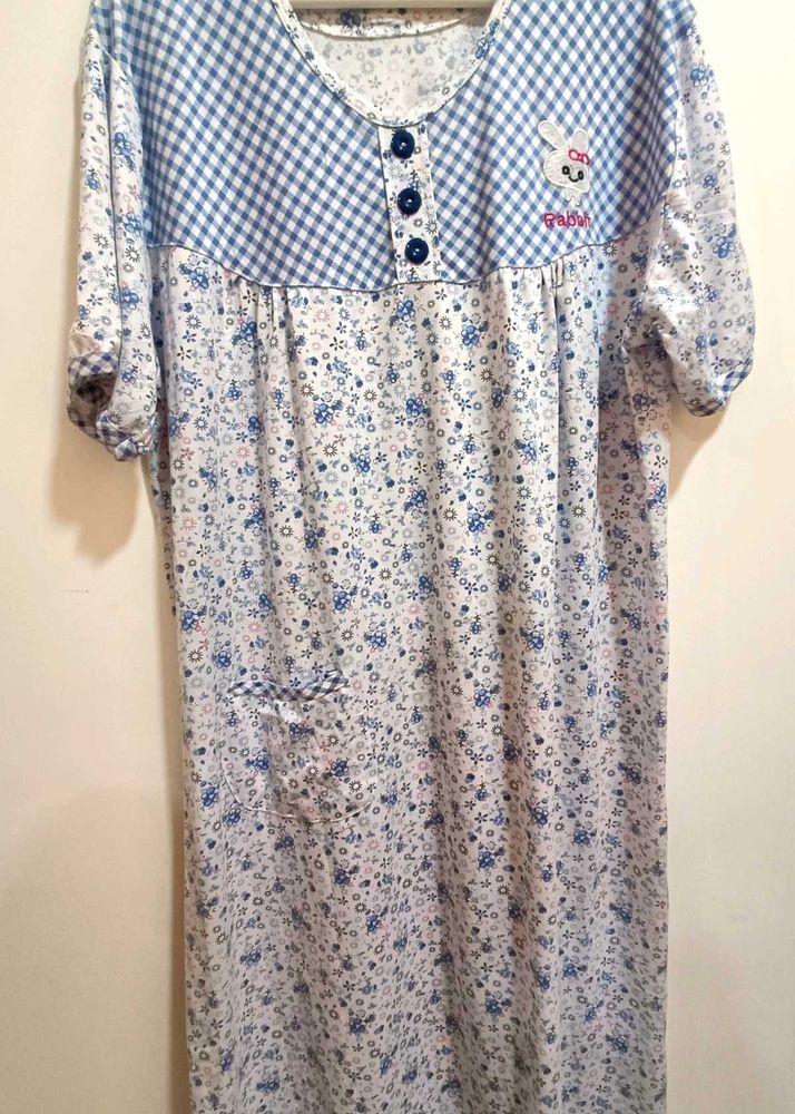 Blue Floral long t-shirt night gown