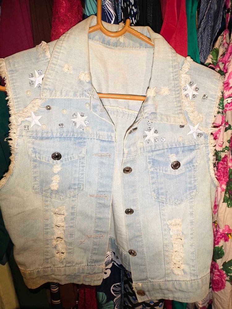 Chest Size 32-36 inches Distressed Denim Vest