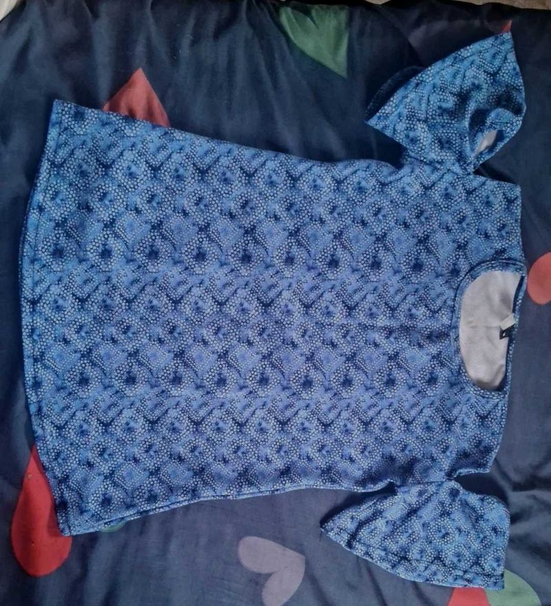 Blue Cold Shoulder Printed Top