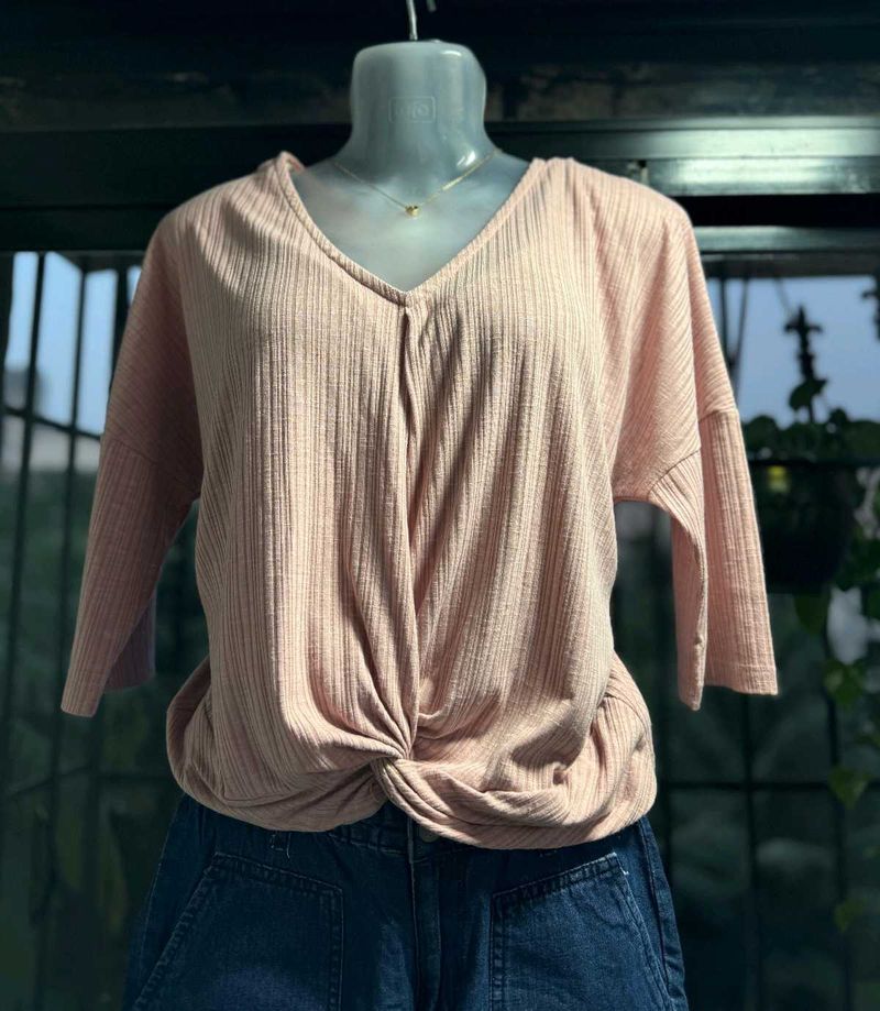 Cute Pink Knot-Front Top