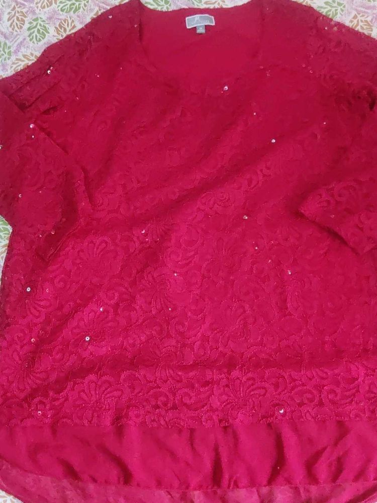Red Lace Sequin Top