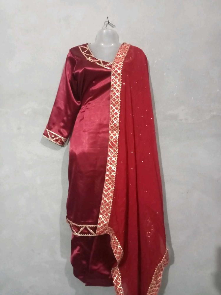 Red Satin Salwar Suit