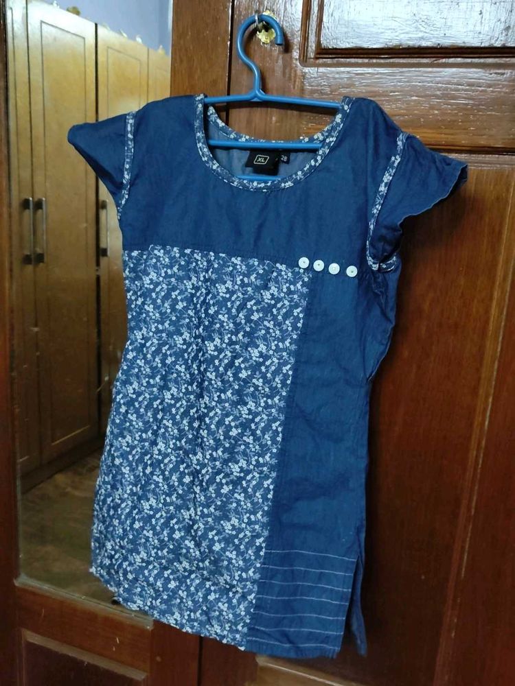 Floral Denim Tunic Top