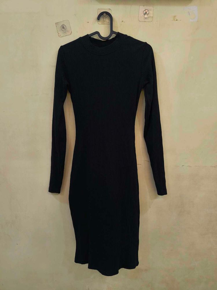 Black Ribbed Midi Dress