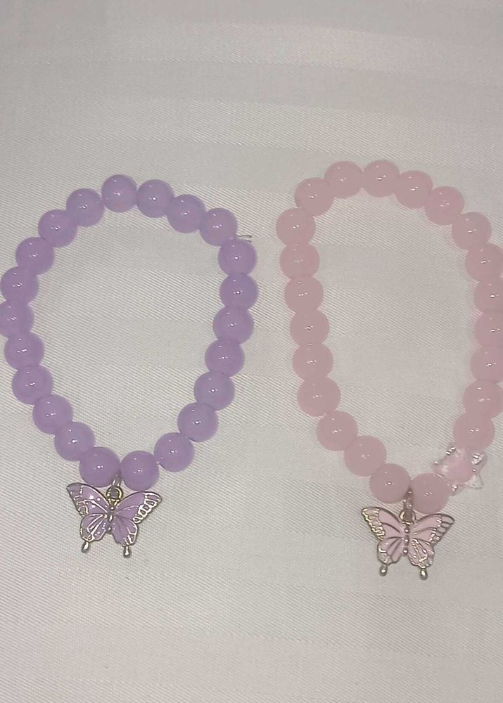 Pink And Purple Butterfly Duo Bracelet