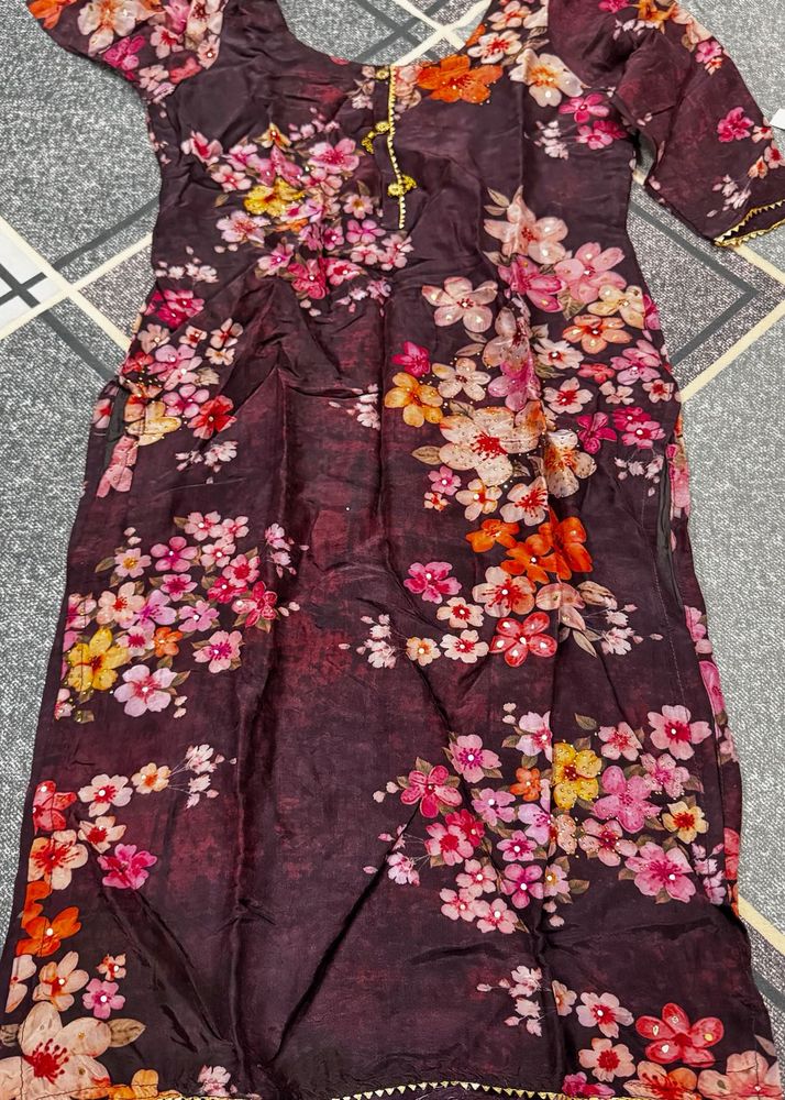 Floral Print Purple Kurta Set