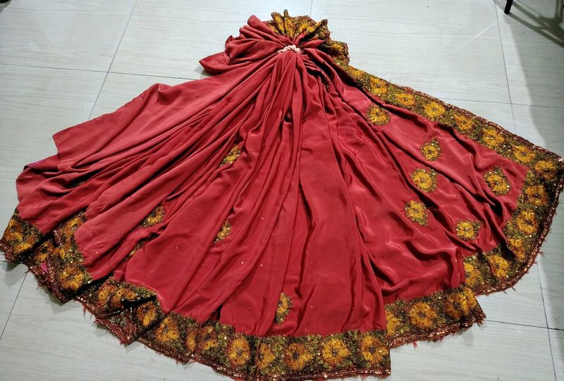 Brick Red Saree with Embroidered Border