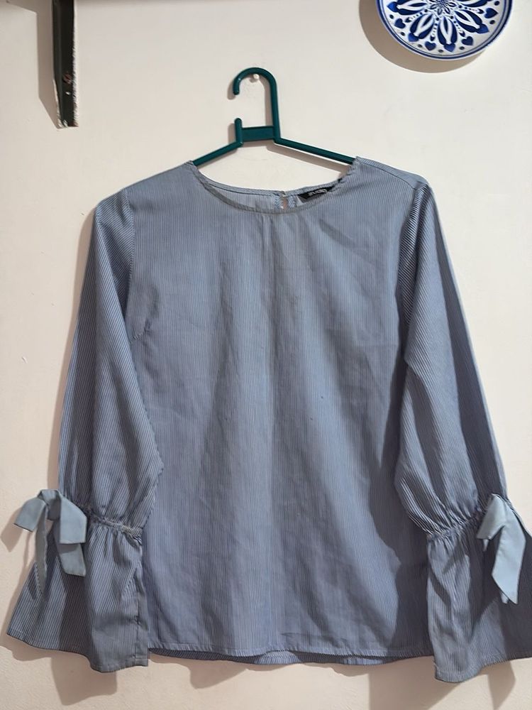 Zudio - Striped Blue Blouse Top With Bows