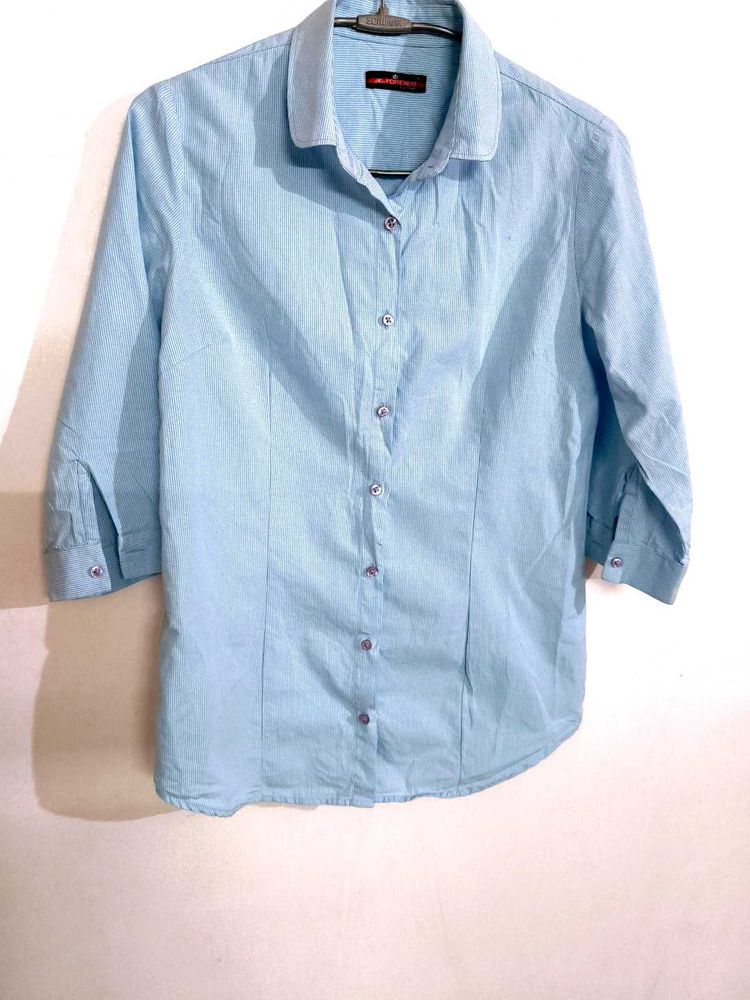 Blue 3/4 Sleeve formal shirt